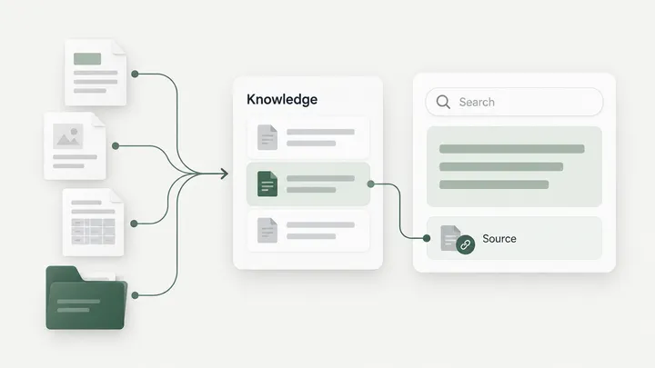 Scattered documents become a searchable knowledge base with answers linked to their source