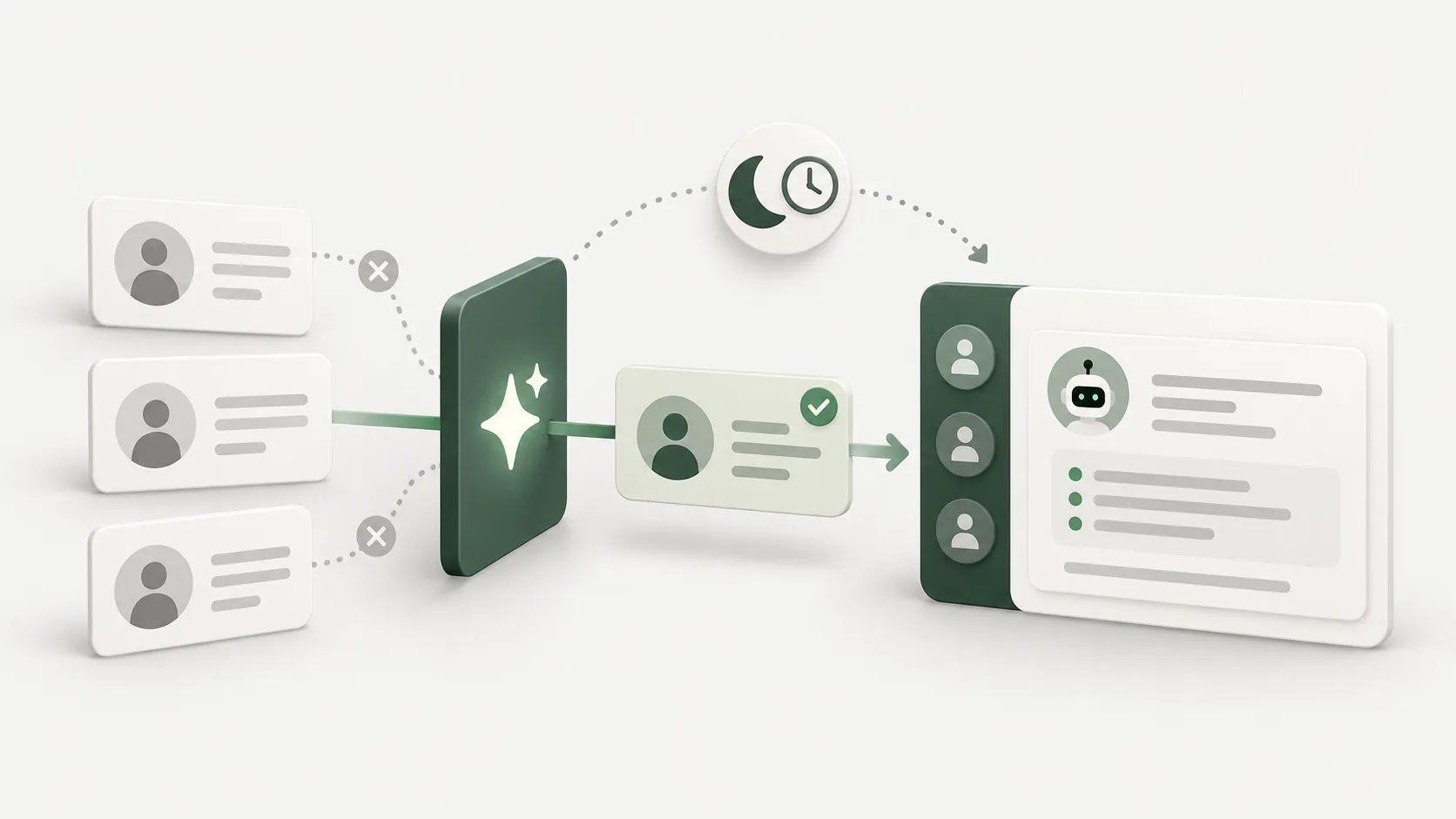 An overnight workflow qualifies prospects with AI and delivers a selected lead to the sales inbox