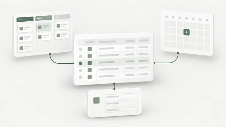 ตารางข้อมูลชุดเดียวเชื่อมกับมุมมอง Grid, Kanban, Calendar และ Form