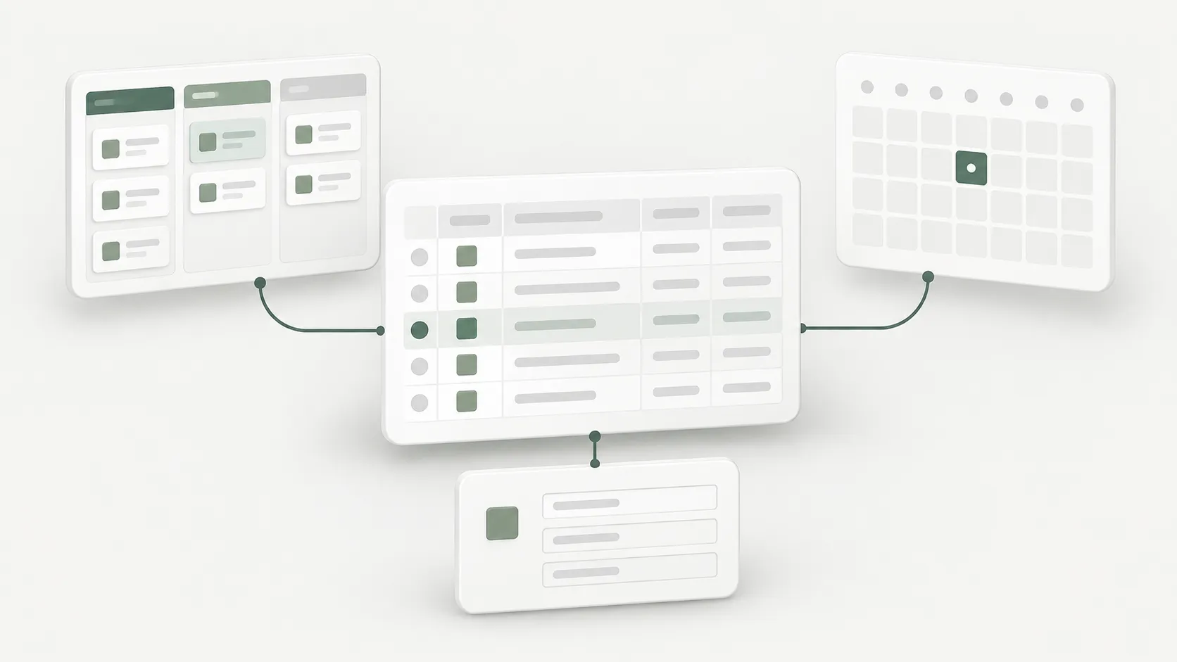 ตารางข้อมูลชุดเดียวเชื่อมกับมุมมอง Grid, Kanban, Calendar และ Form