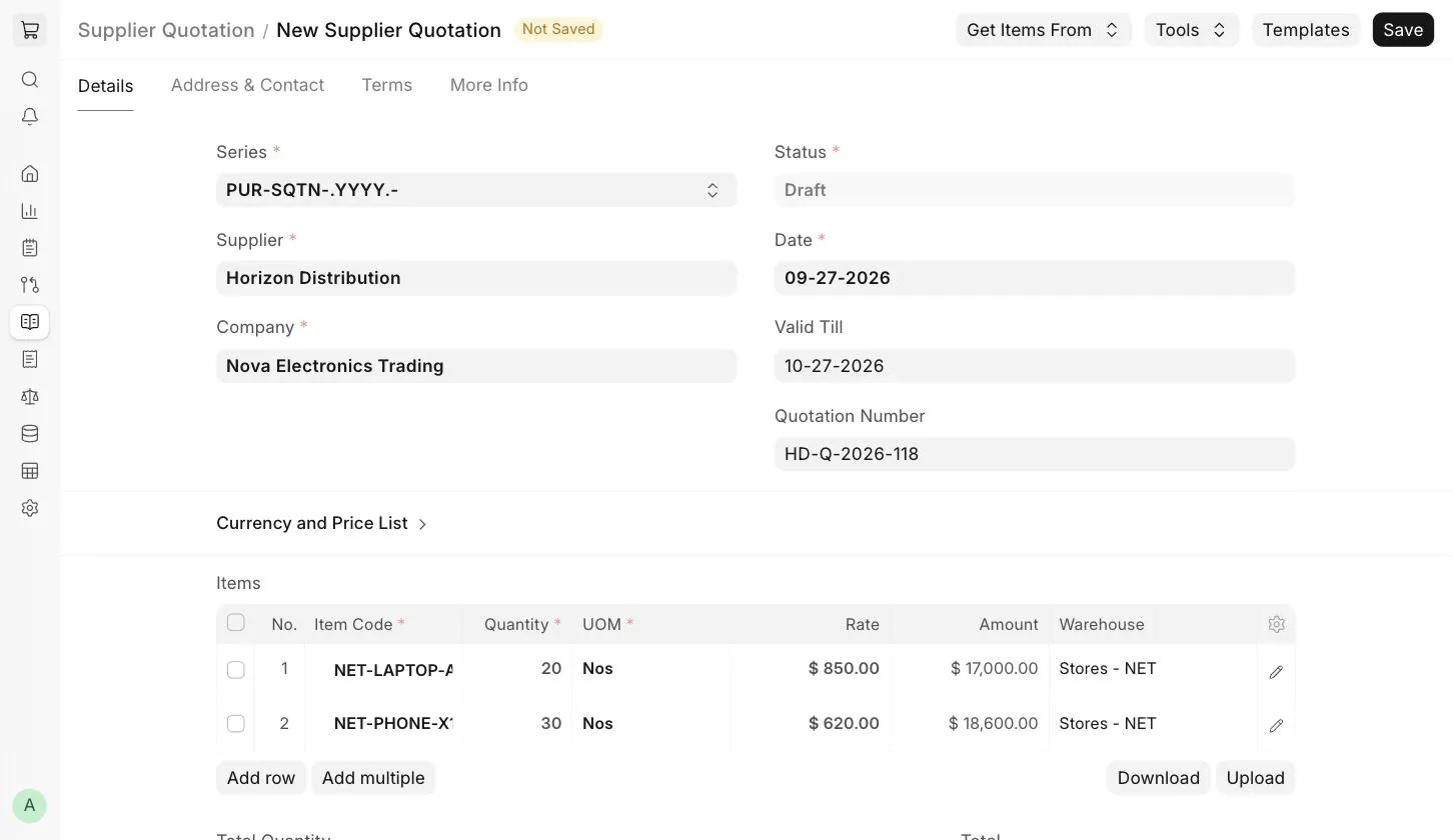 Supplier Quotation created from a Request for Quotation