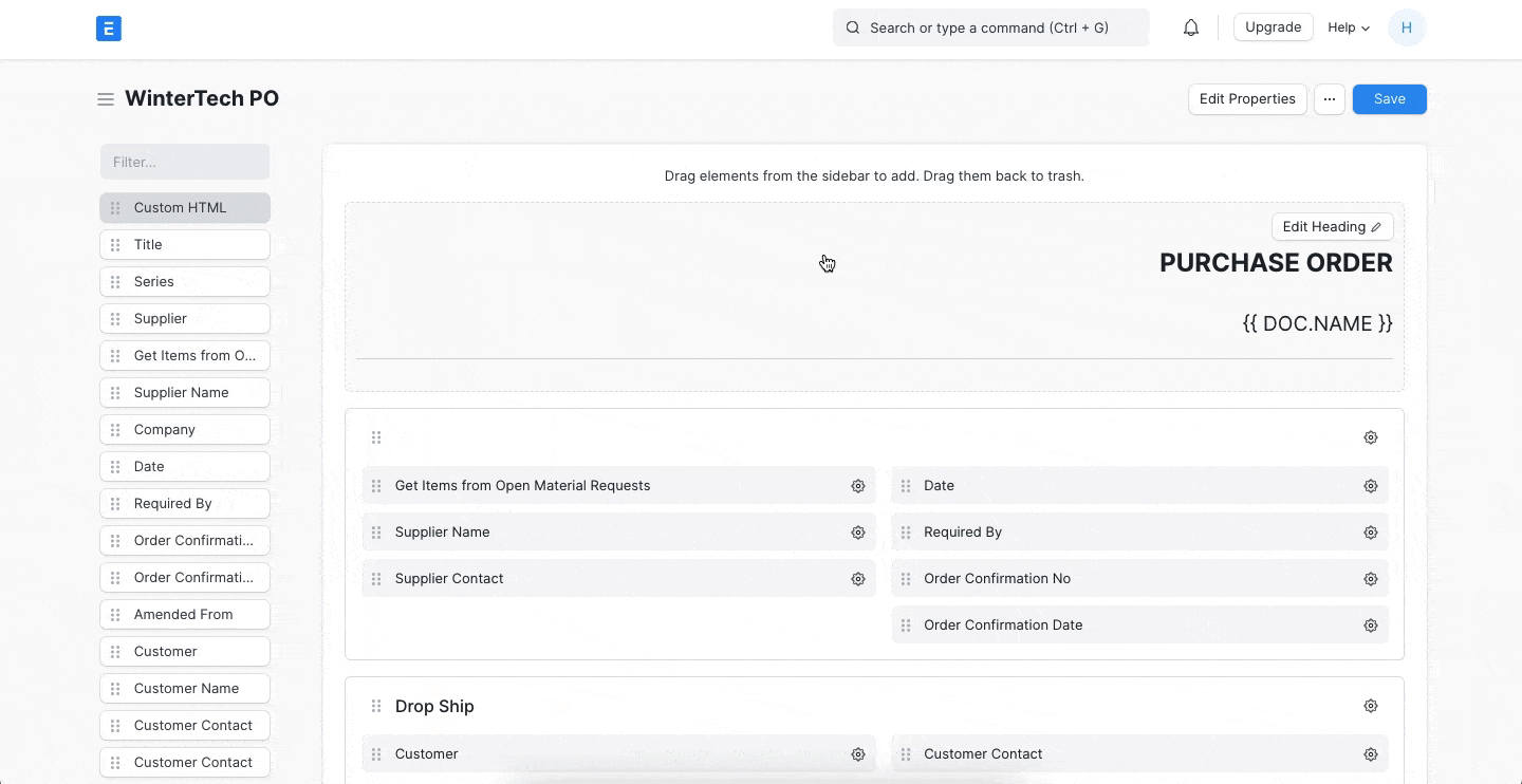 ภาพประกอบ Add/Remove Fields from Print Format จาก ERPNext