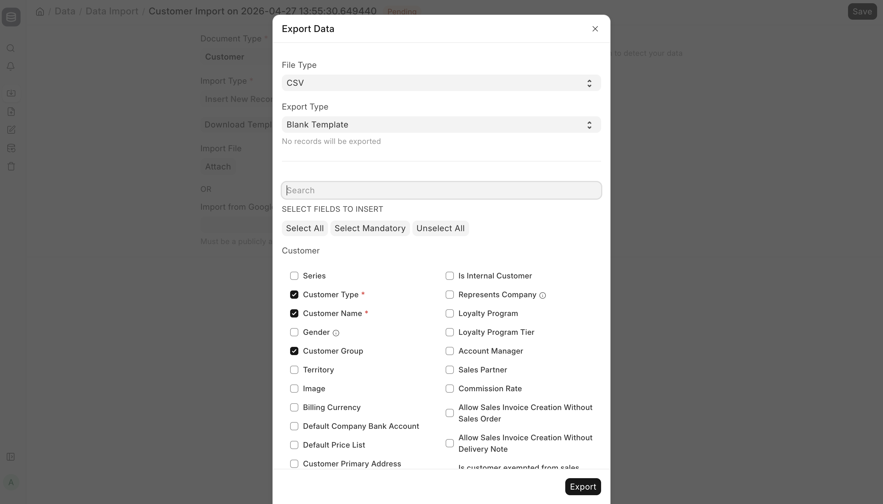 ภาพประกอบ Data Import จาก ERPNext