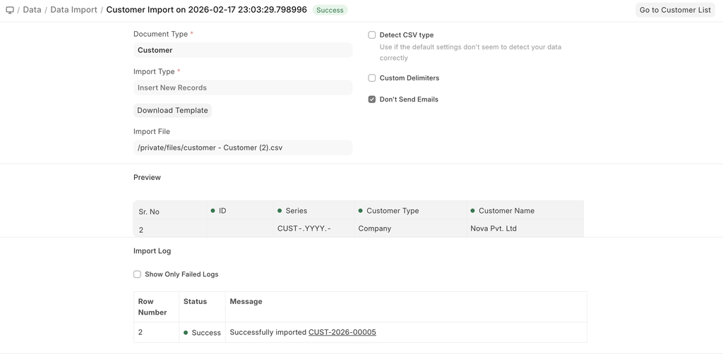 ภาพประกอบ Data Import จาก ERPNext