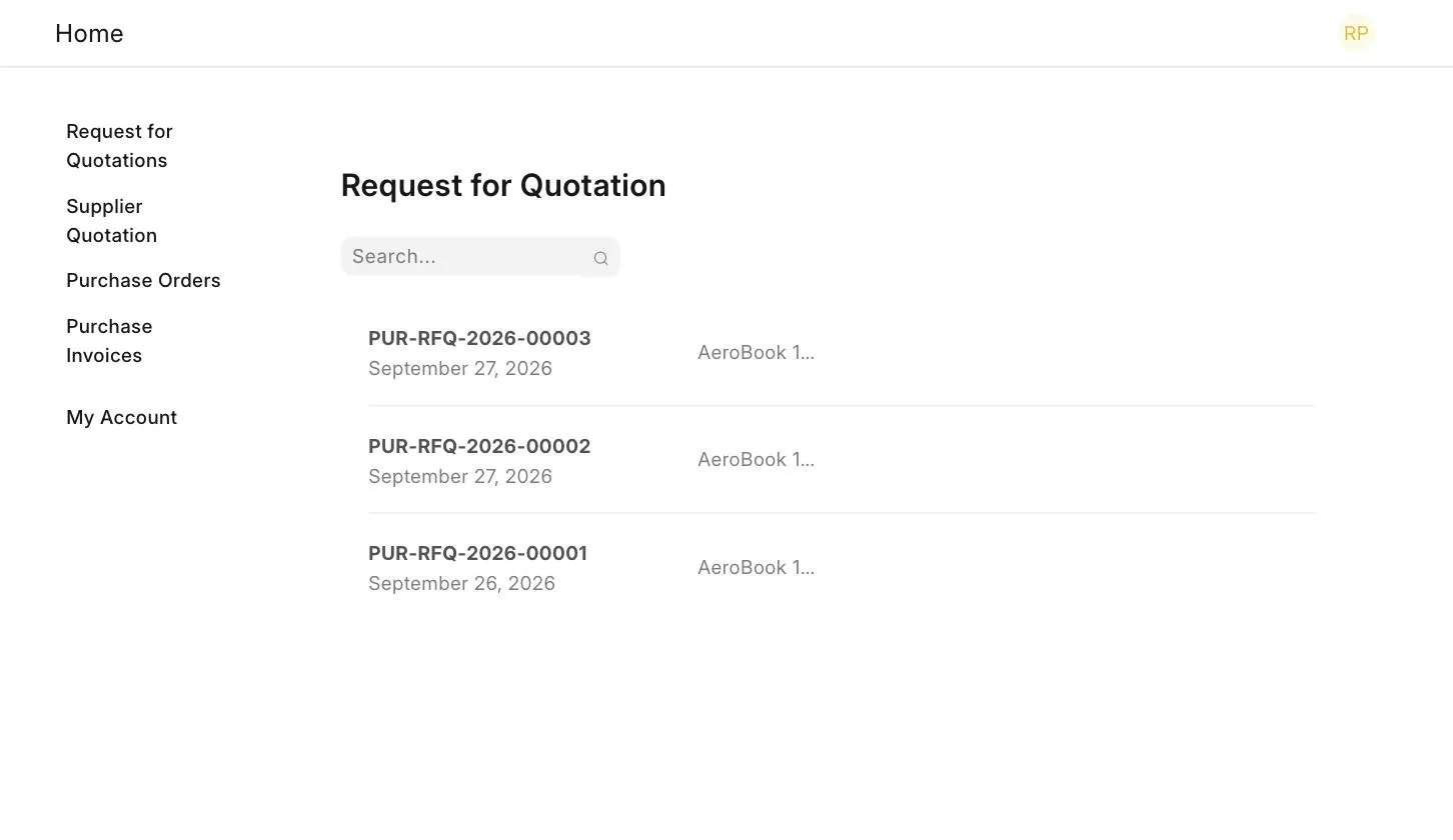 Request for Quotations on the Supplier Portal