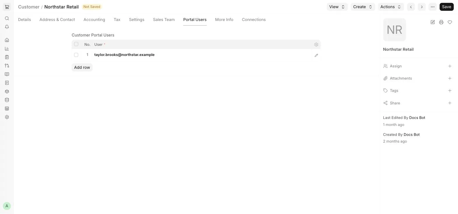 Portal Users tab in Customer