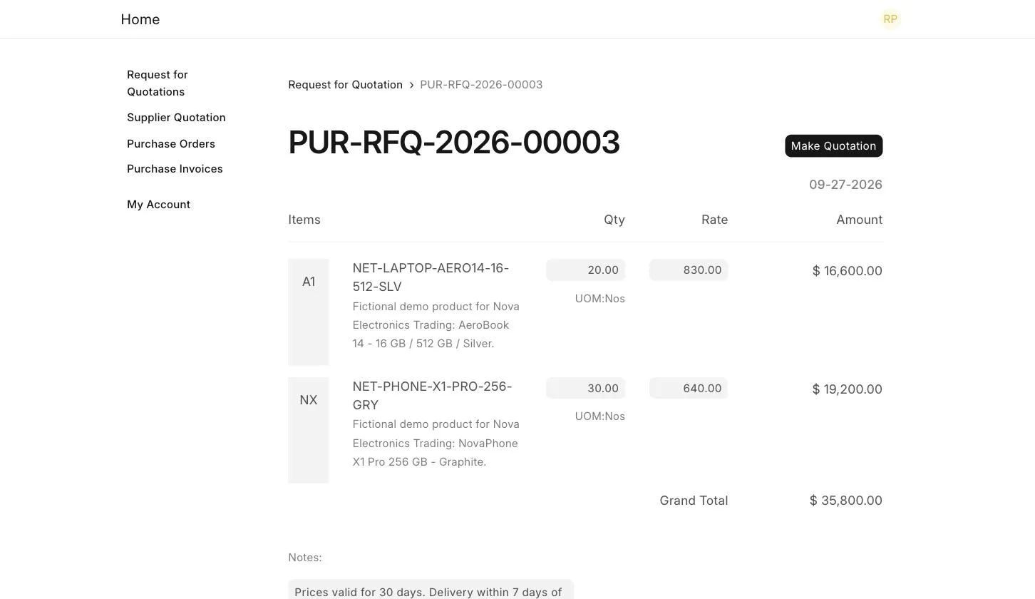 Supplier entering rates on the portal
