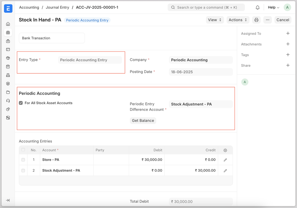 ภาพประกอบ Periodic Inventory จาก ERPNext