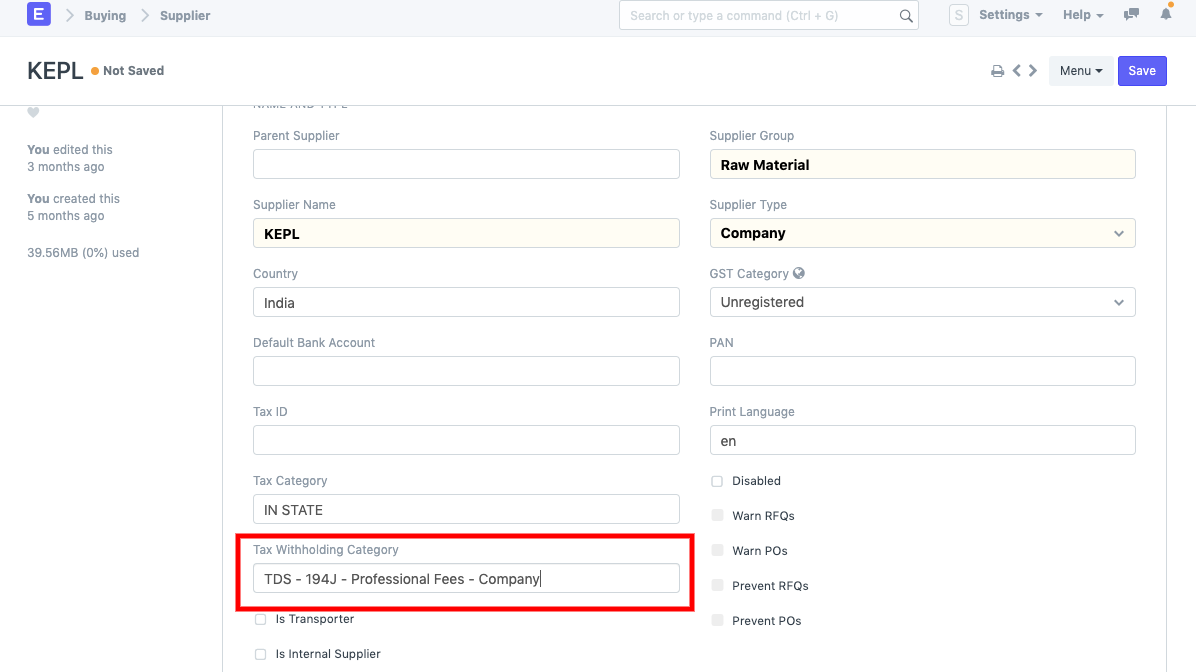 ภาพประกอบ TDS Setup for India จาก ERPNext