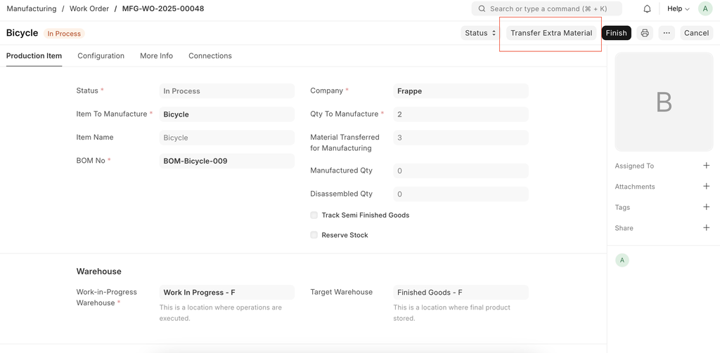 ภาพประกอบ Work Order จาก ERPNext