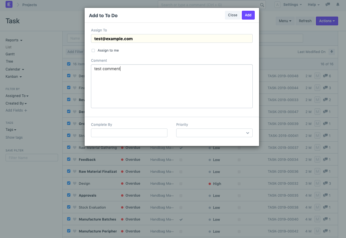 ภาพประกอบ Bulk Assign Tasks in a Project จาก ERPNext