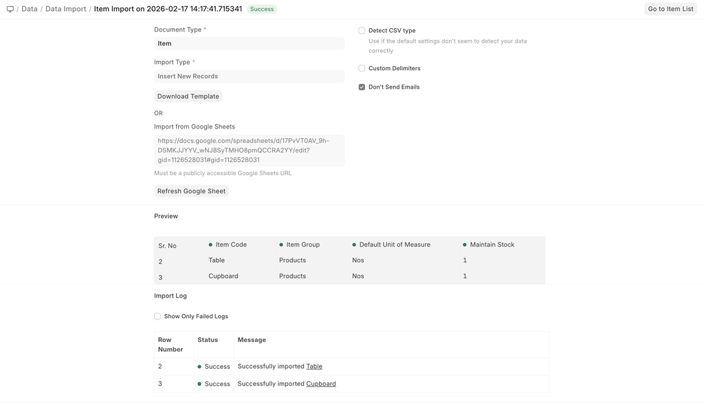 ภาพประกอบ Data Import จาก ERPNext