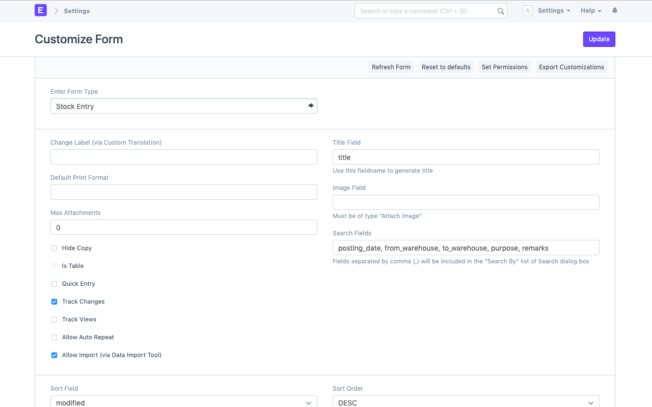ภาพประกอบ Set default values for any field จาก ERPNext