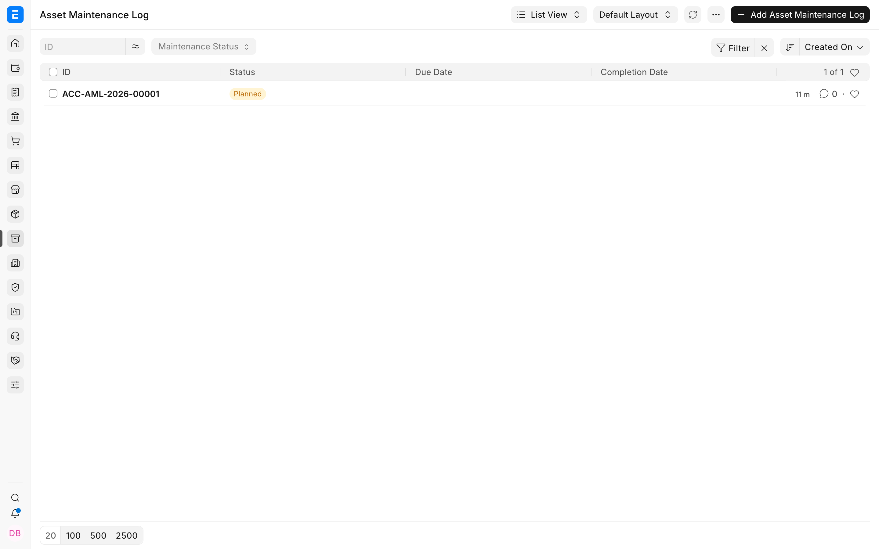 Planned Asset Maintenance Logs in ERPNext