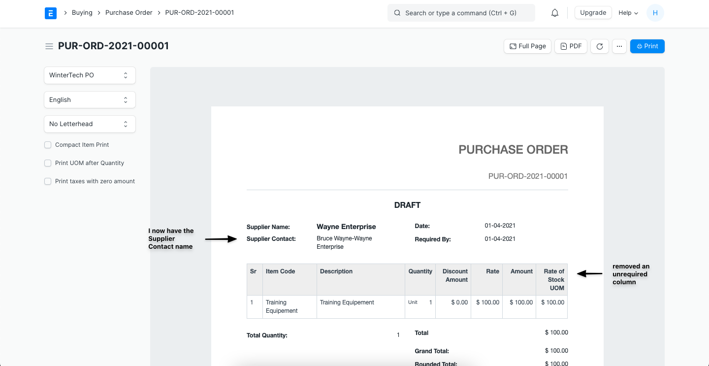 ภาพประกอบ Add/Remove Fields from Print Format จาก ERPNext