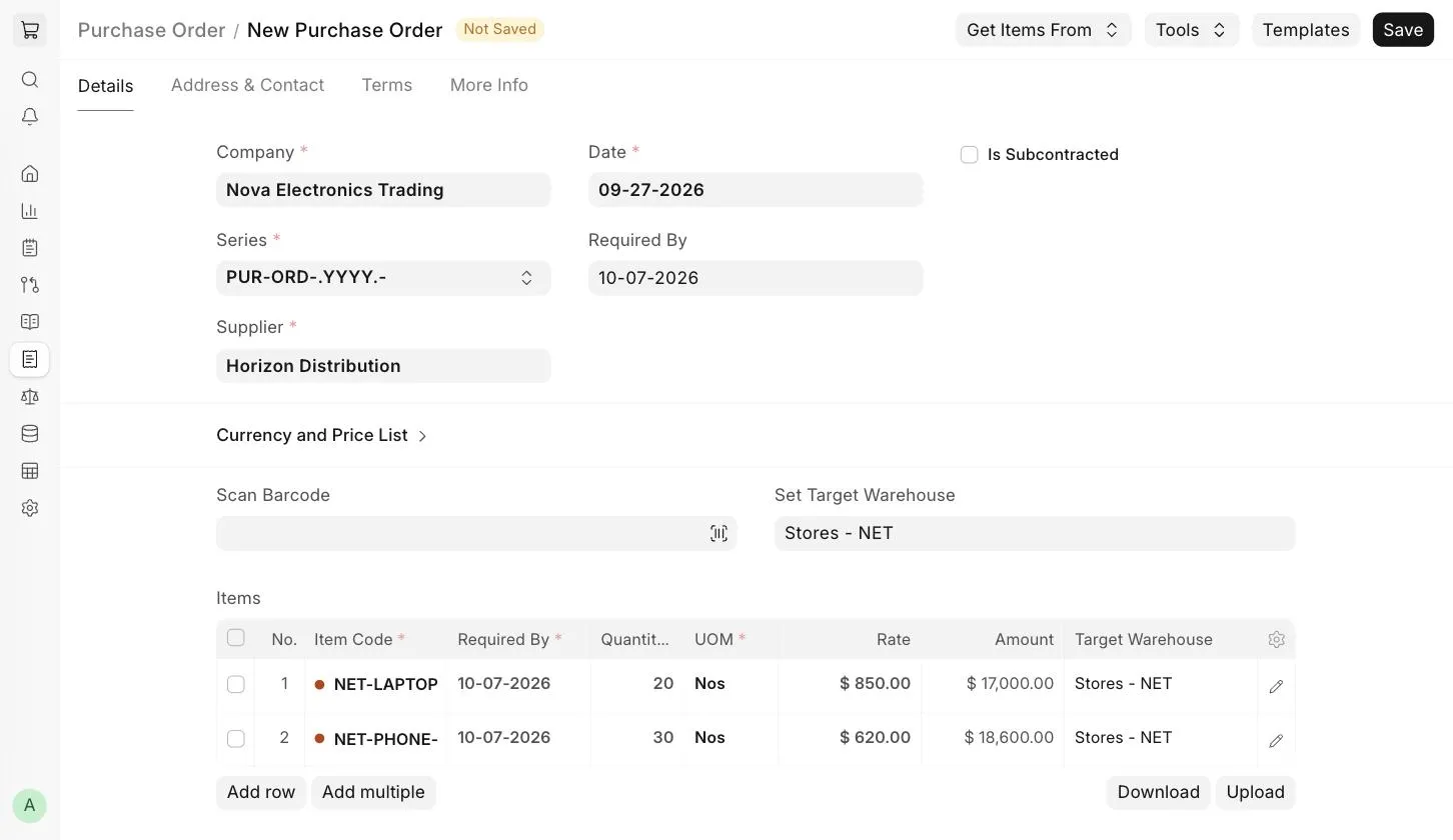New Purchase Order