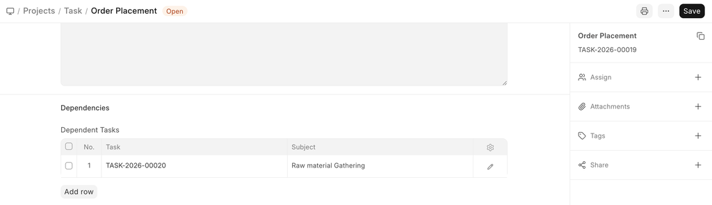 ภาพประกอบ Tasks จาก ERPNext