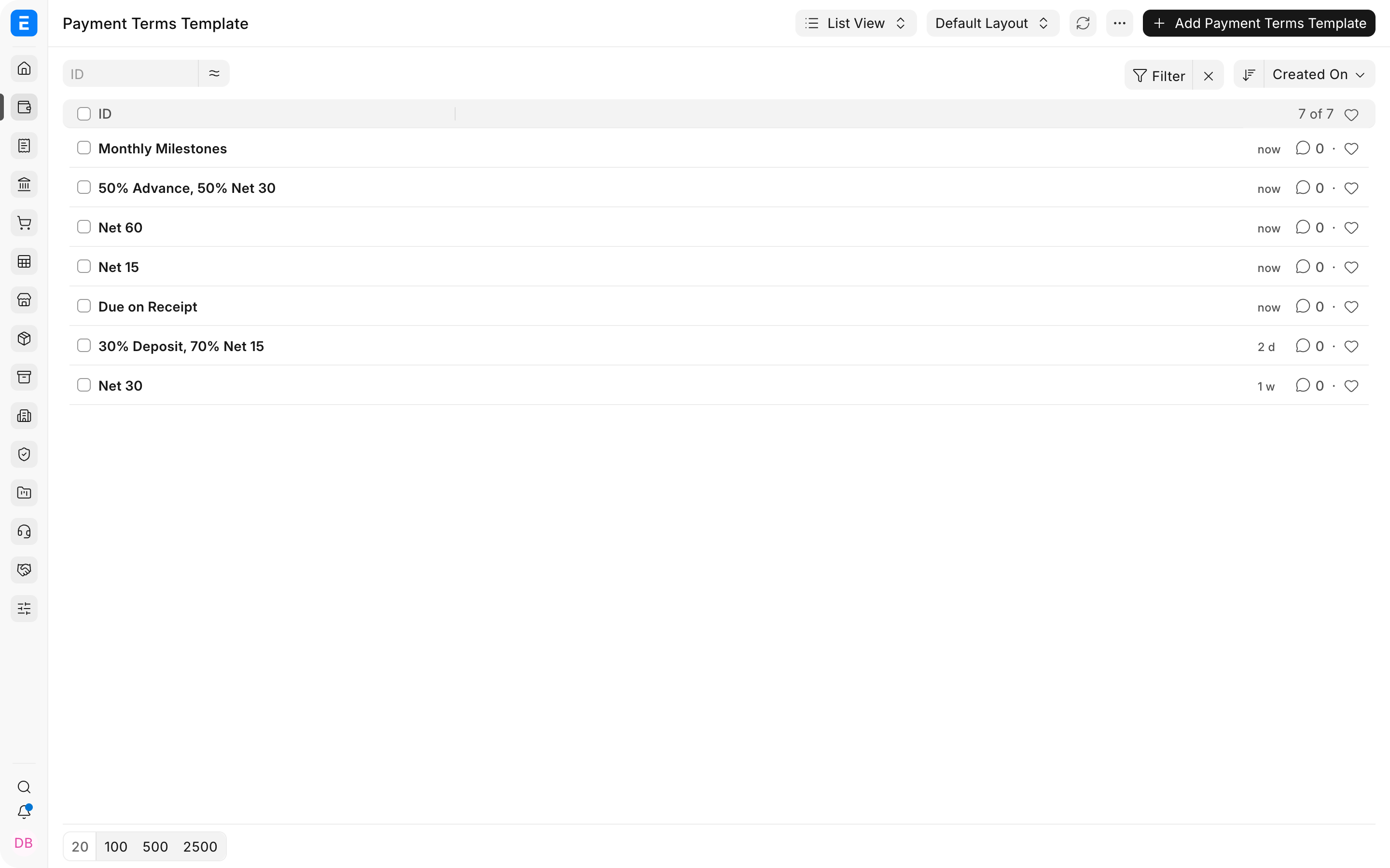 Payment Terms Template catalogue in ERPNext