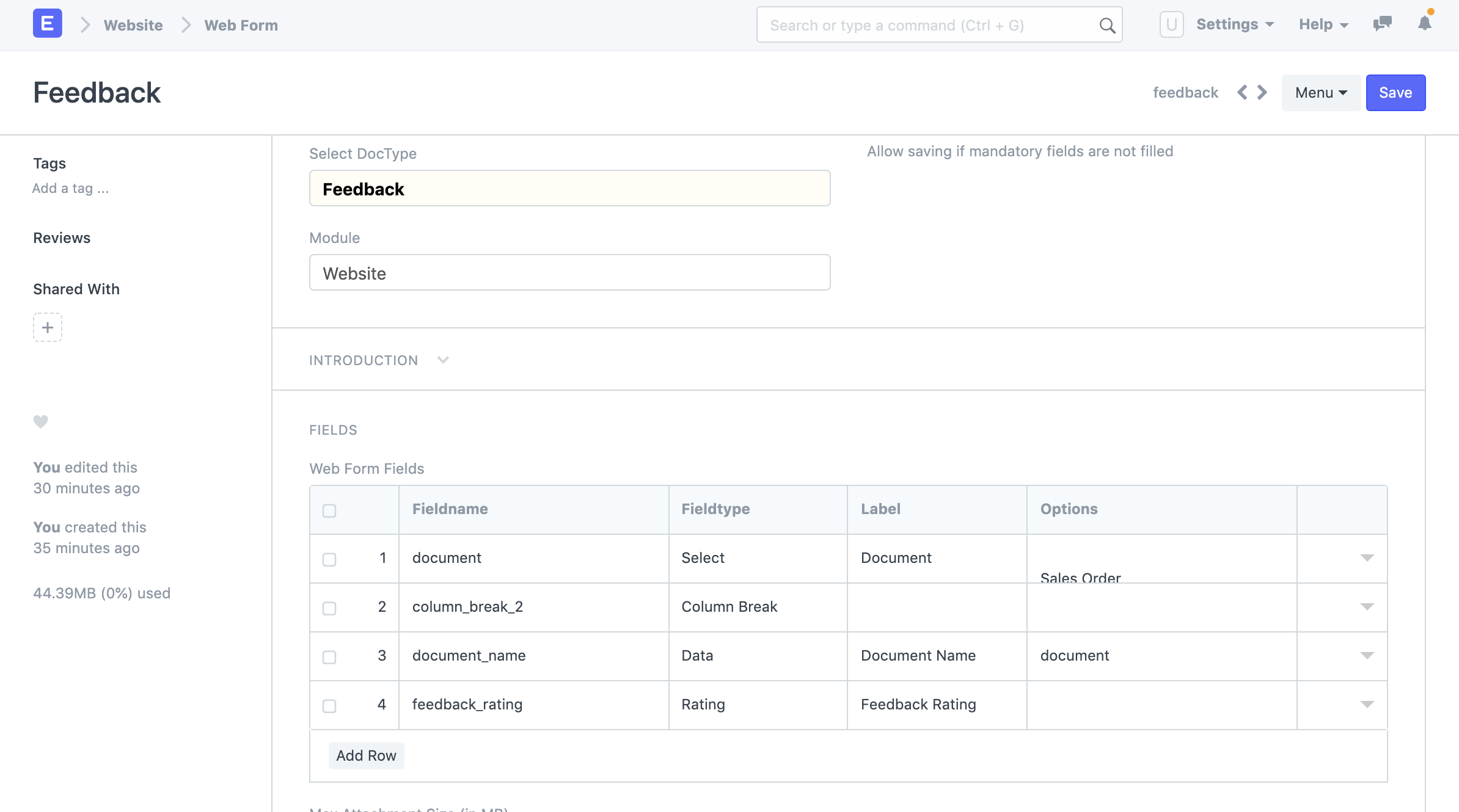 ภาพประกอบ Feedback Request Using a Web Form จาก ERPNext