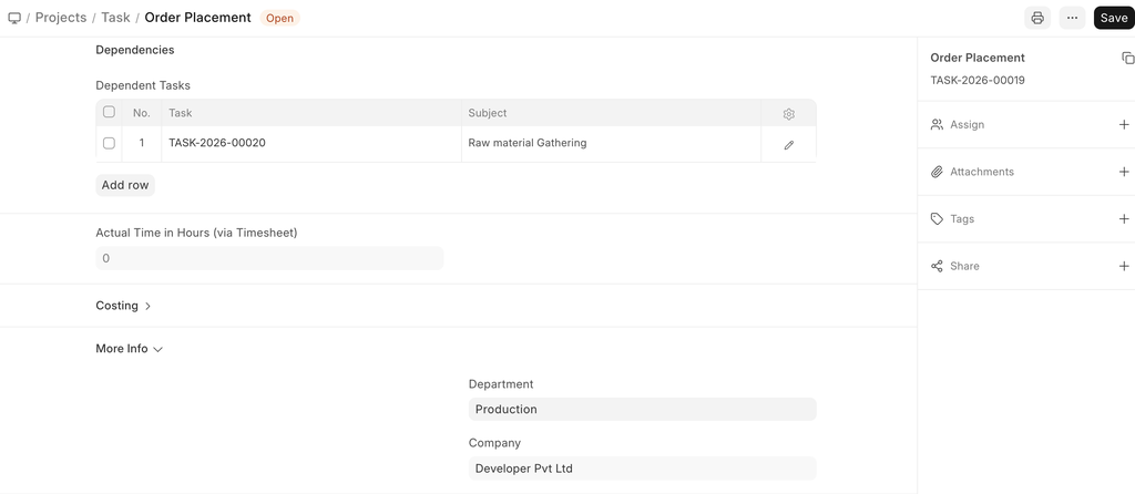 ภาพประกอบ Tasks จาก ERPNext