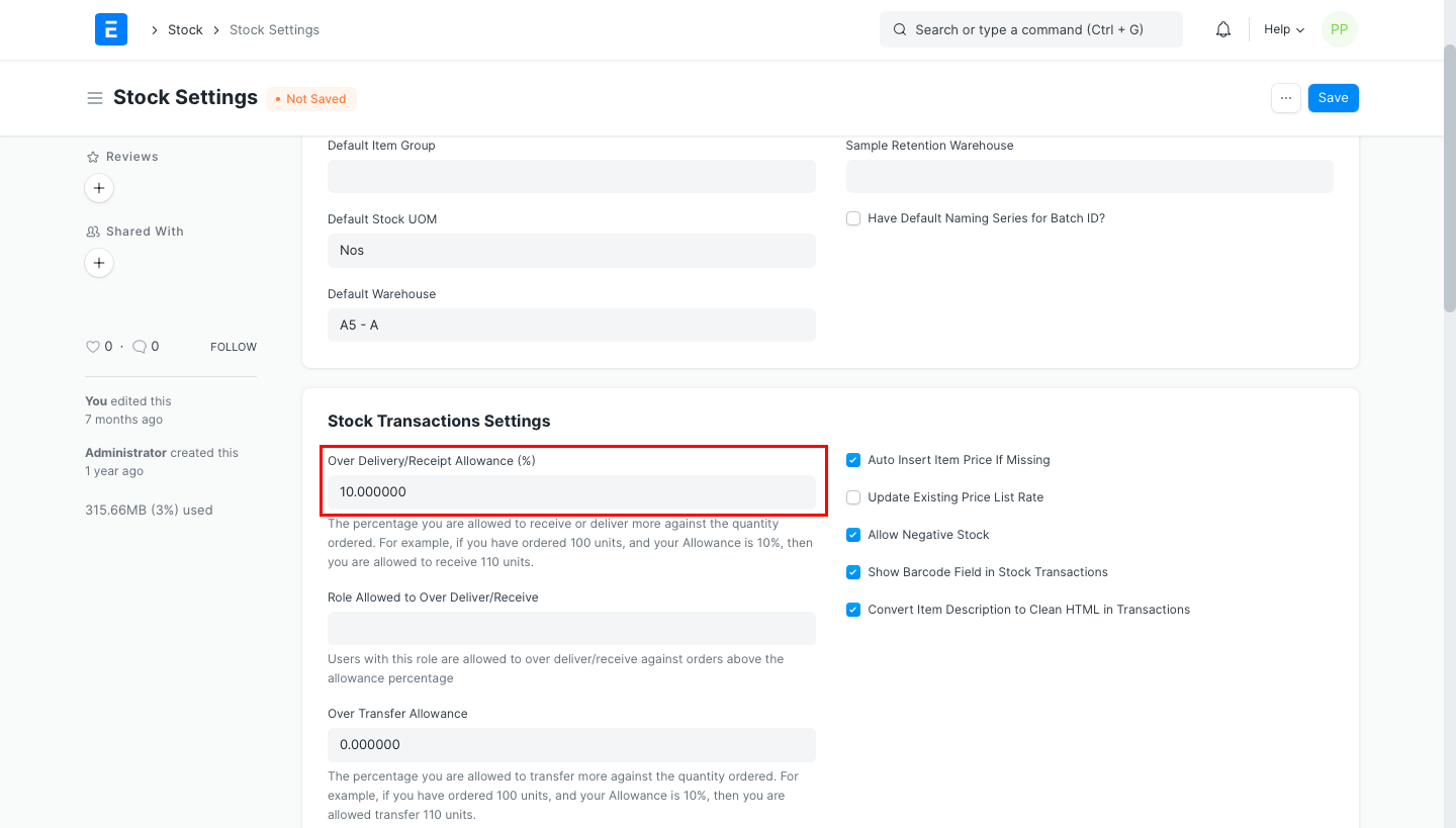 ภาพประกอบ Allow Over Delivery/Billing จาก ERPNext