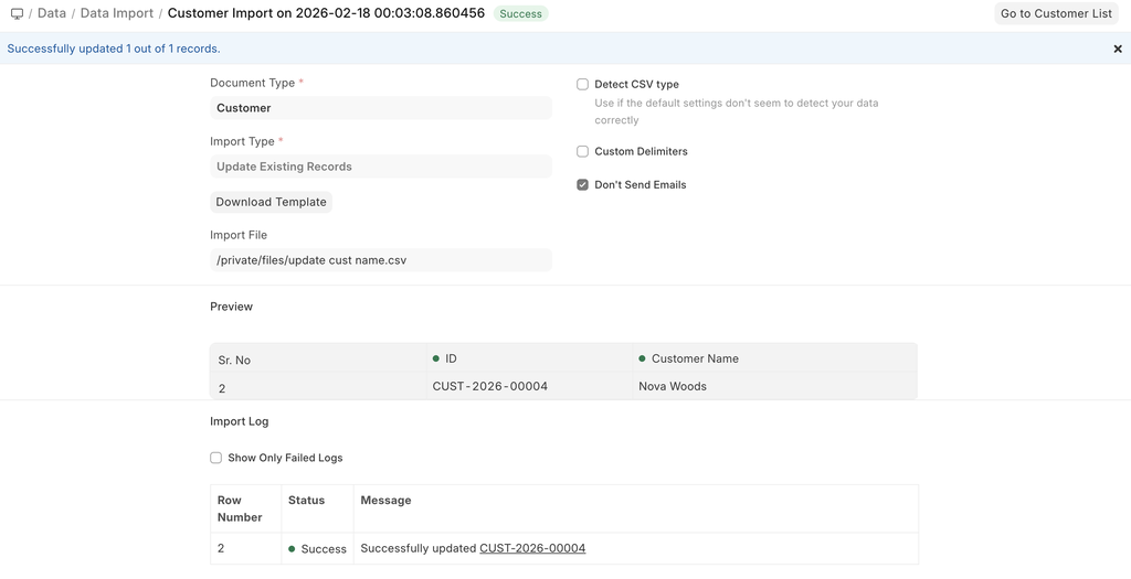 ภาพประกอบ Data Import จาก ERPNext