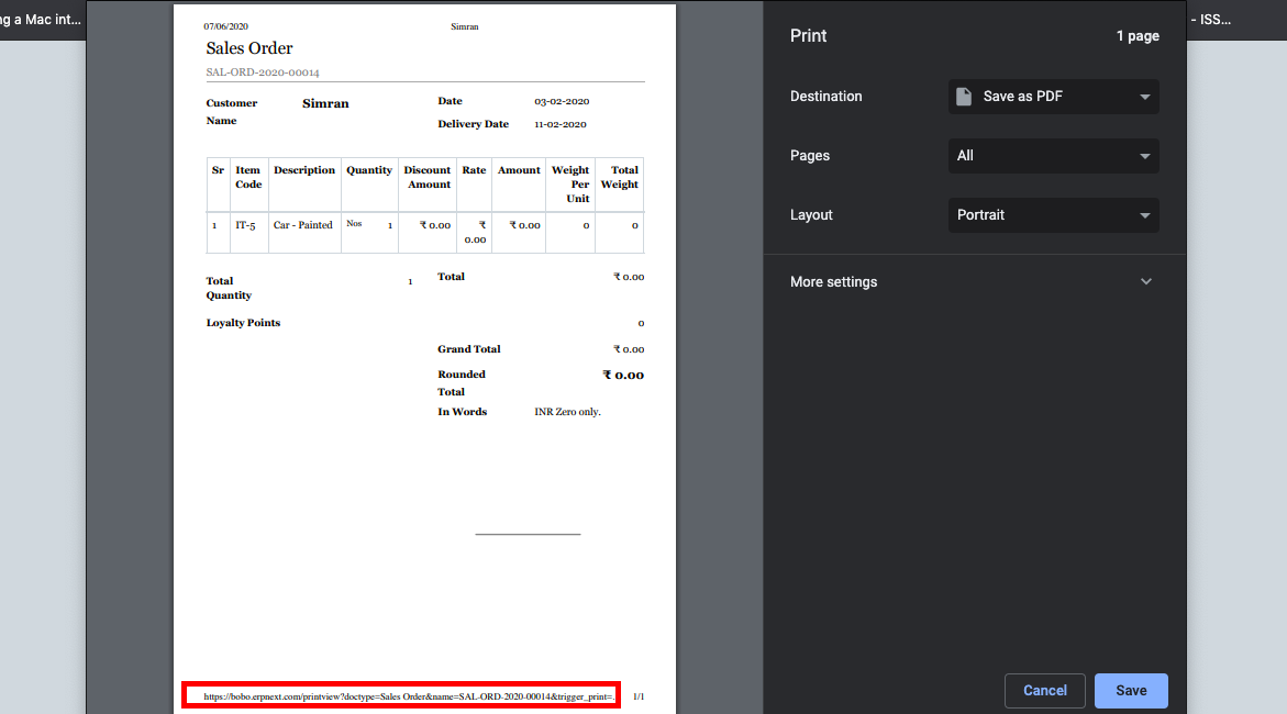 ภาพประกอบ Remove Link at the Bottom of the Print Page จาก ERPNext