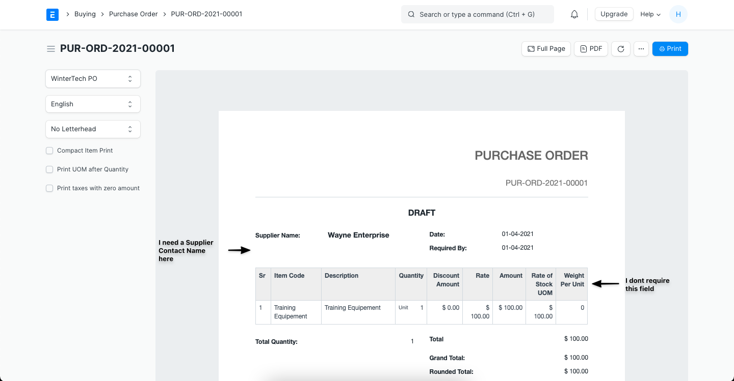 ภาพประกอบ Add/Remove Fields from Print Format จาก ERPNext