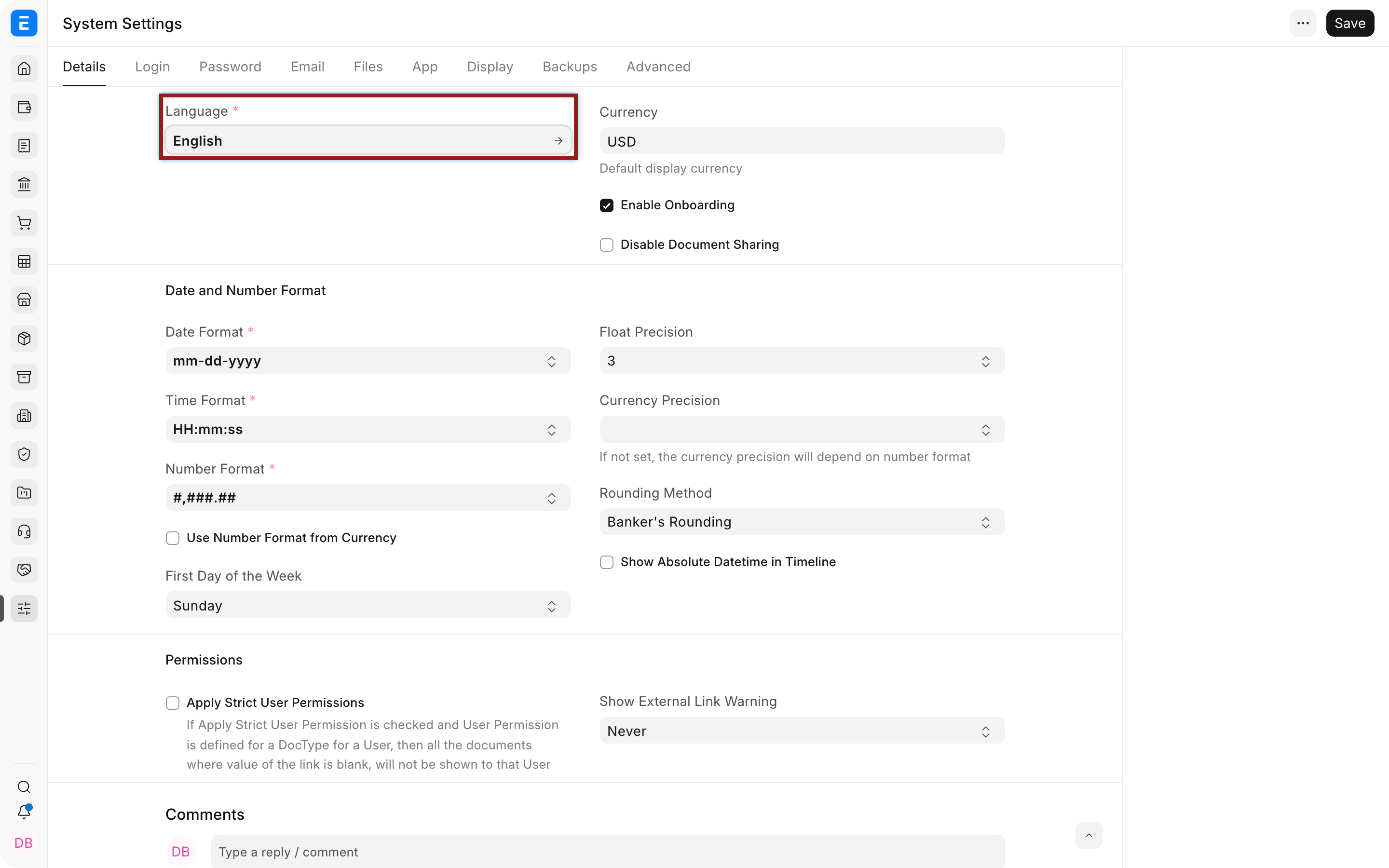 Default Language in ERPNext System Settings