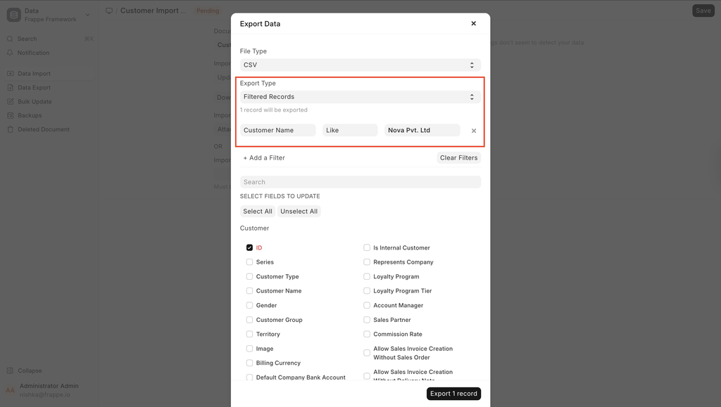 ภาพประกอบ Data Import จาก ERPNext