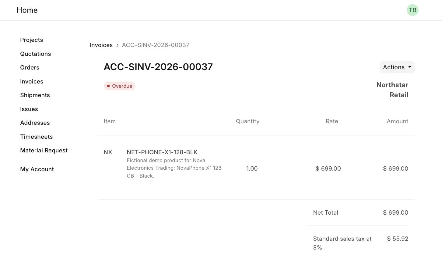 Overdue Sales Invoice on the Customer Portal