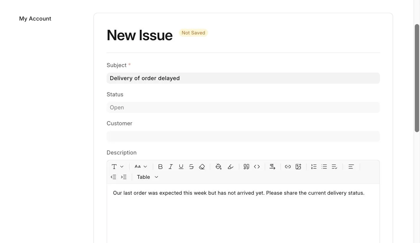 New Issue on the Customer Portal