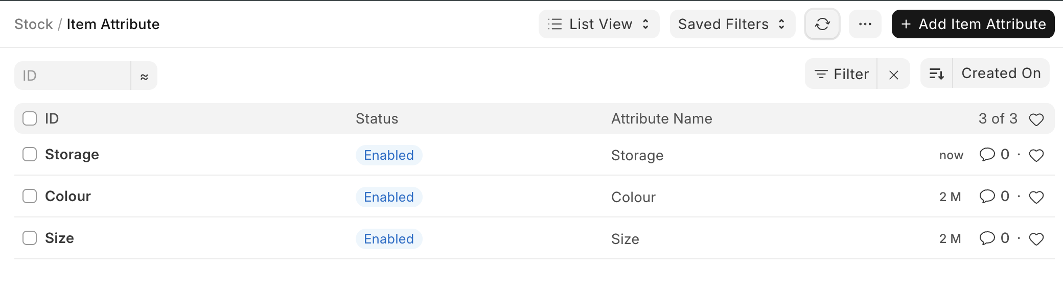 ภาพประกอบ Item Attribute จาก ERPNext