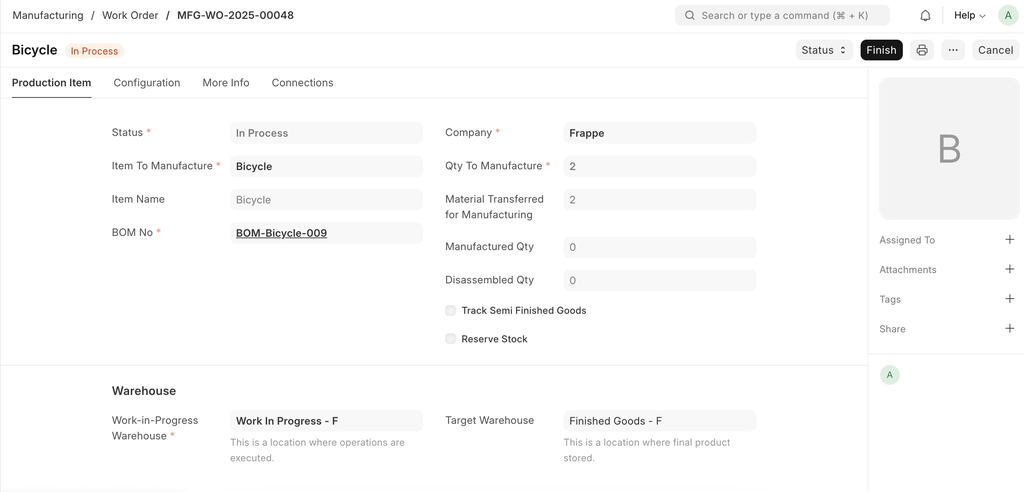 ภาพประกอบ Work Order จาก ERPNext