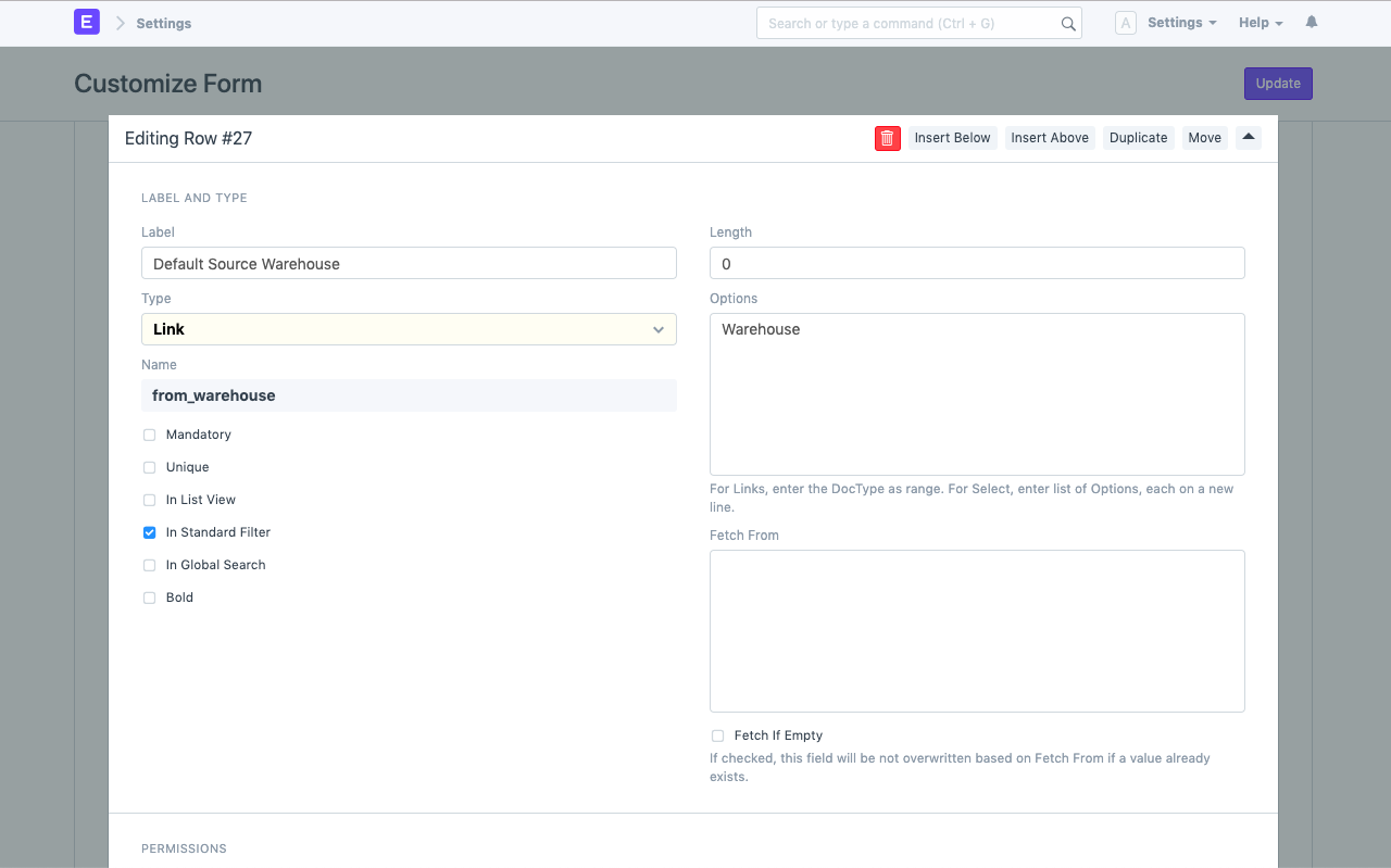 ภาพประกอบ Set default values for any field จาก ERPNext