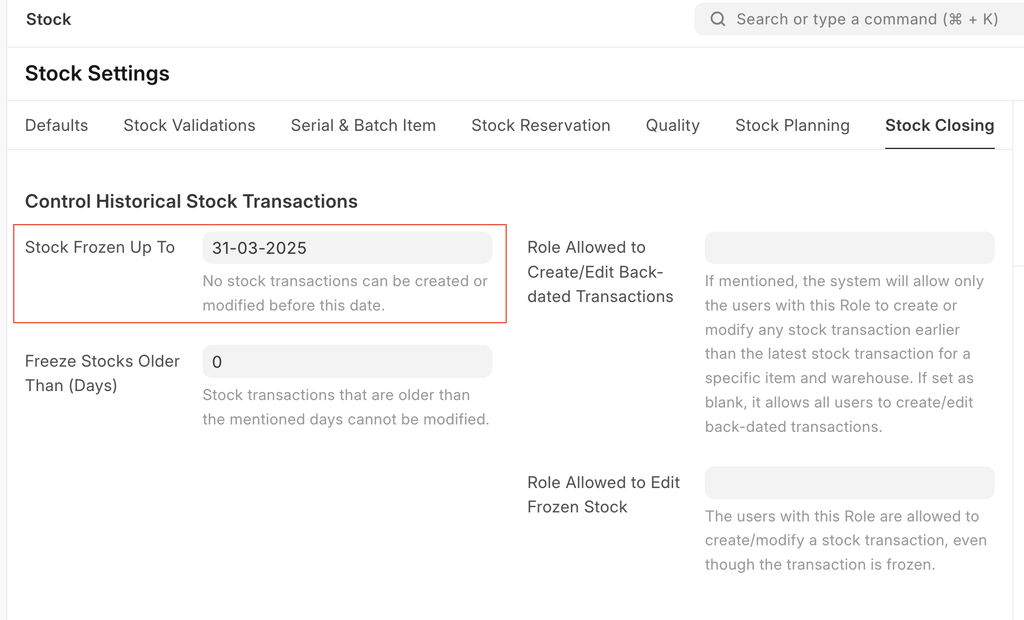 ภาพประกอบ Change Valuation Method จาก ERPNext