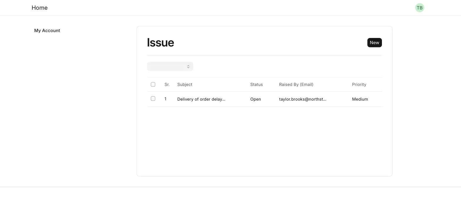 Issue list on the Customer Portal