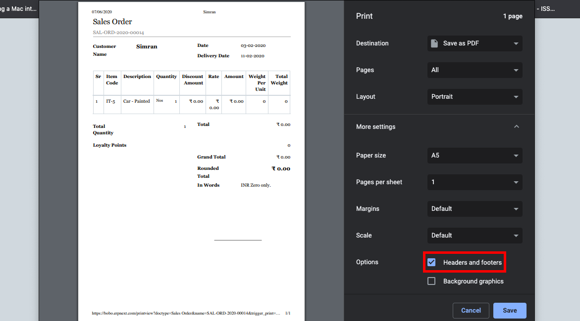 ภาพประกอบ Remove Link at the Bottom of the Print Page จาก ERPNext