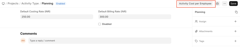 ภาพประกอบ Activity Cost จาก ERPNext