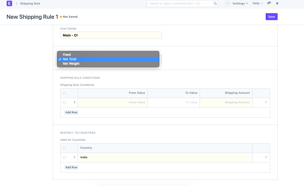 ภาพประกอบ Fetch shipping charges based item's value or weight จาก ERPNext