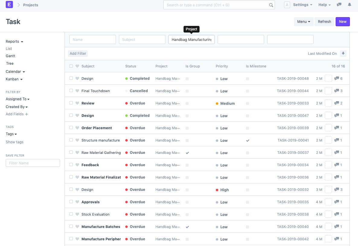 ภาพประกอบ Bulk Assign Tasks in a Project จาก ERPNext
