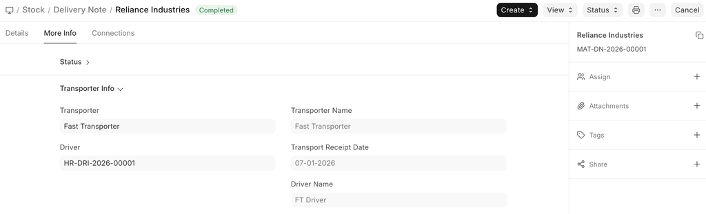 ภาพประกอบ Delivery Note จาก ERPNext