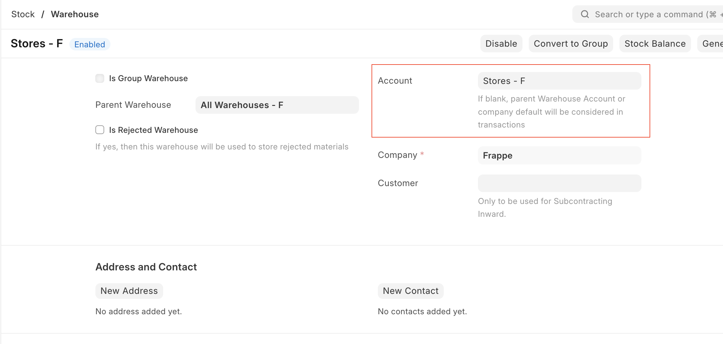 warehouse inventory account