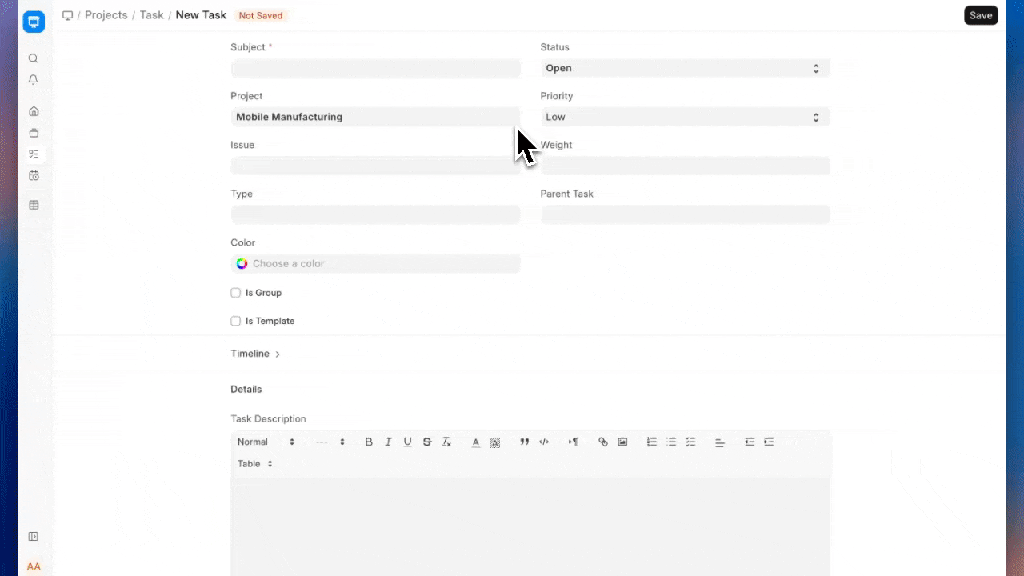 ภาพประกอบ Tasks จาก ERPNext
