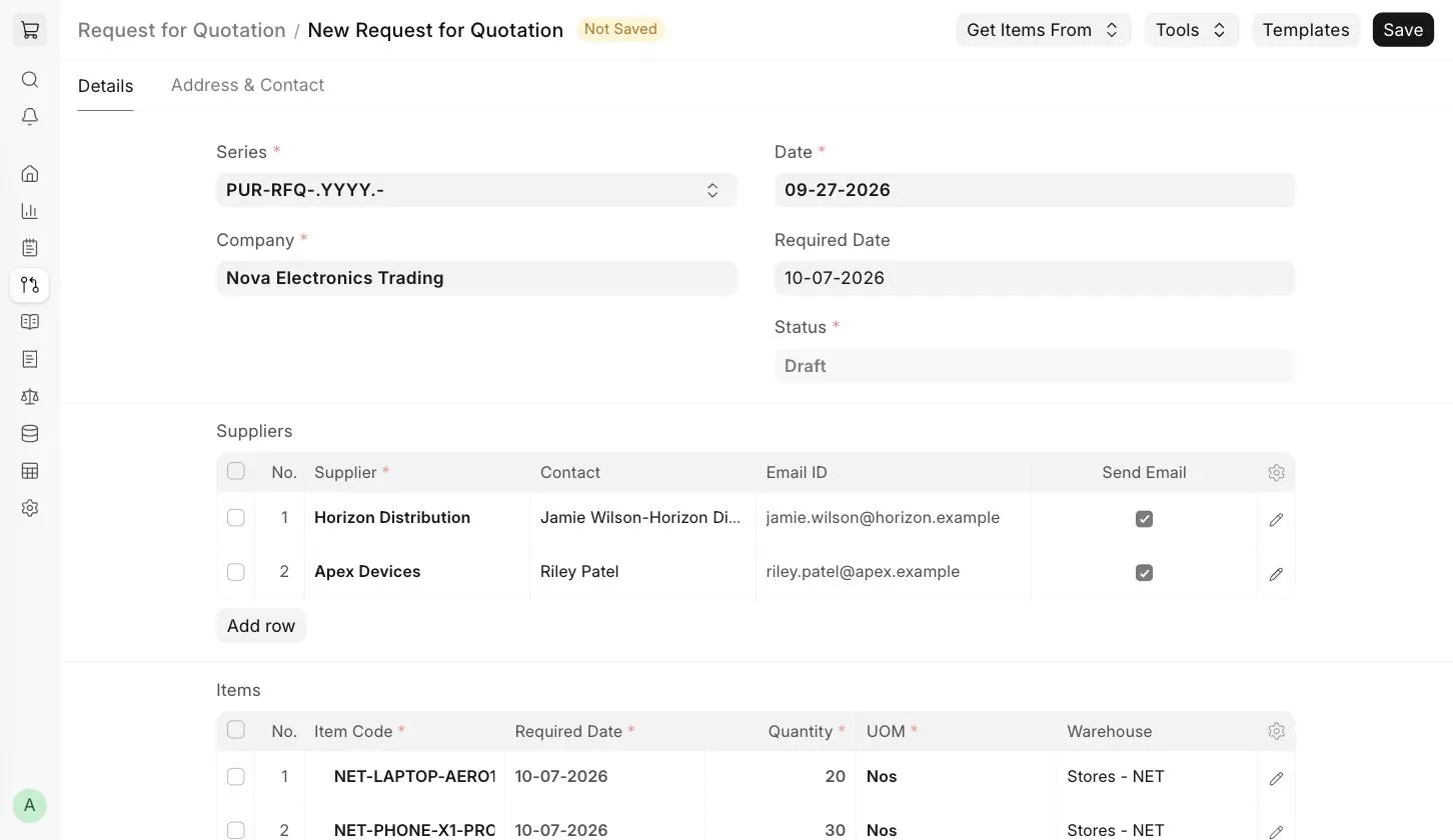 New Request for Quotation