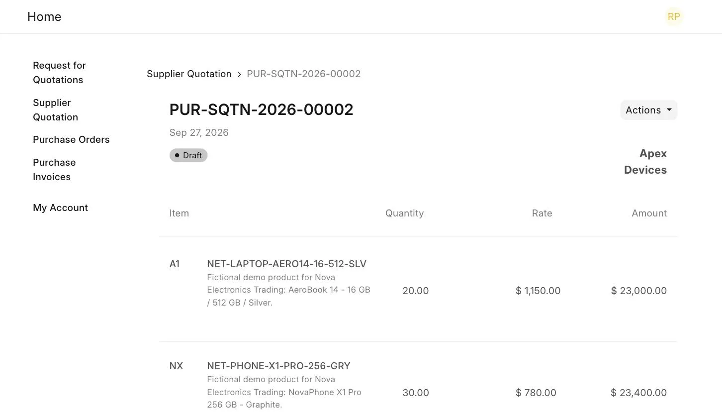 Supplier Quotation created from the portal