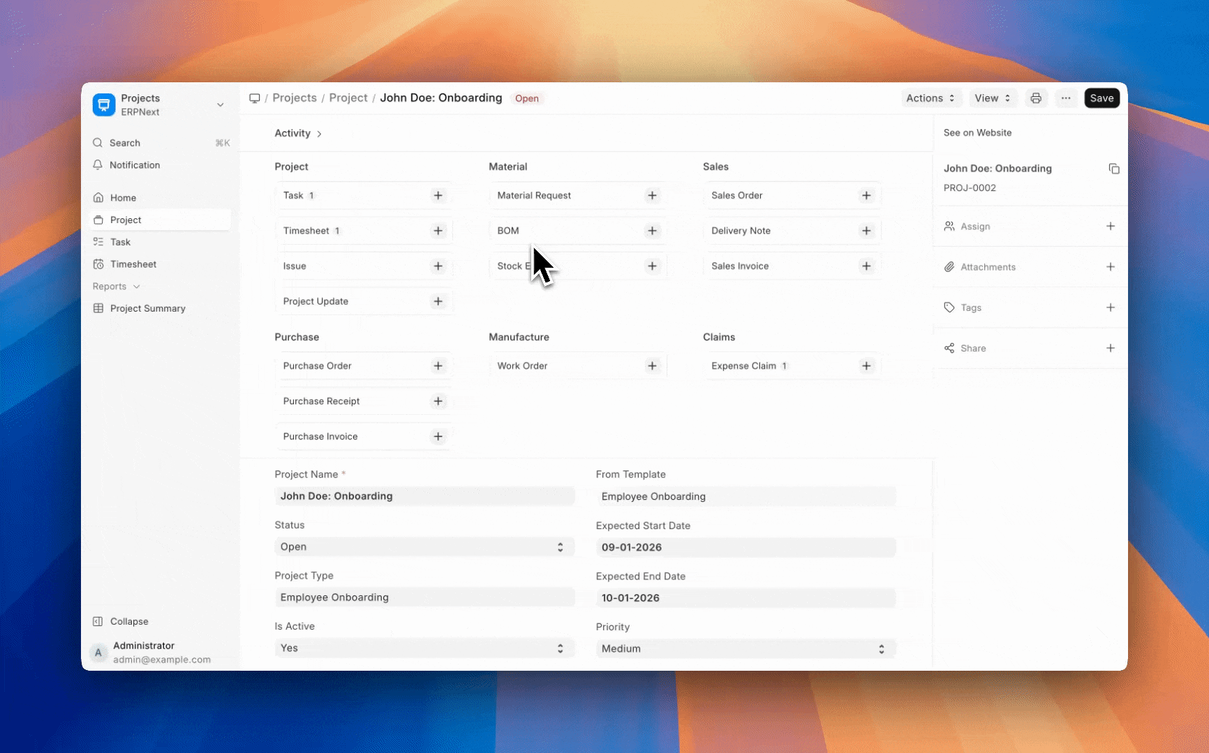 ภาพประกอบ Timesheet จาก ERPNext