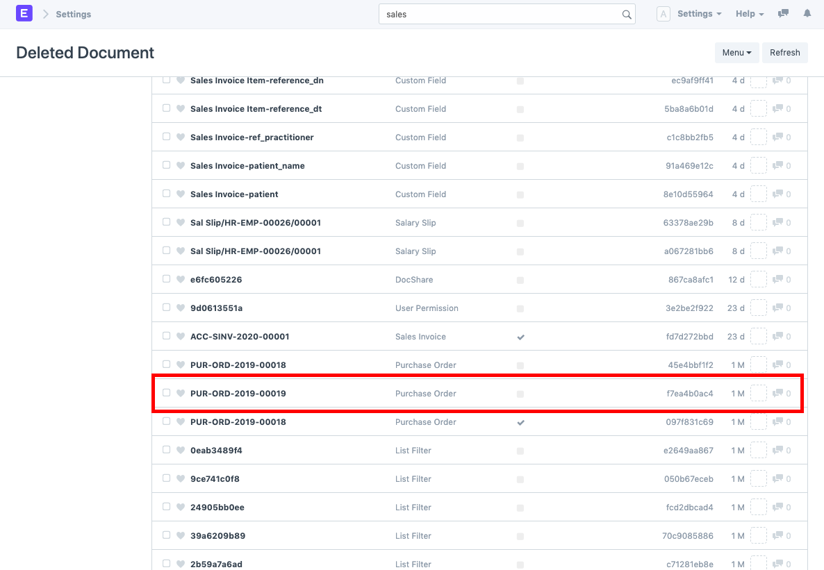 ภาพประกอบ Restore Deleted Documents จาก ERPNext