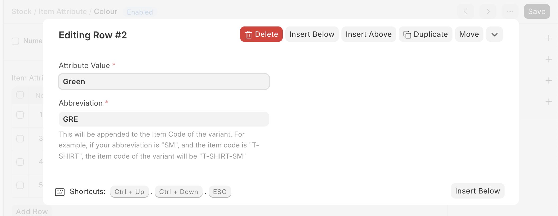 ภาพประกอบ Item Attribute จาก ERPNext