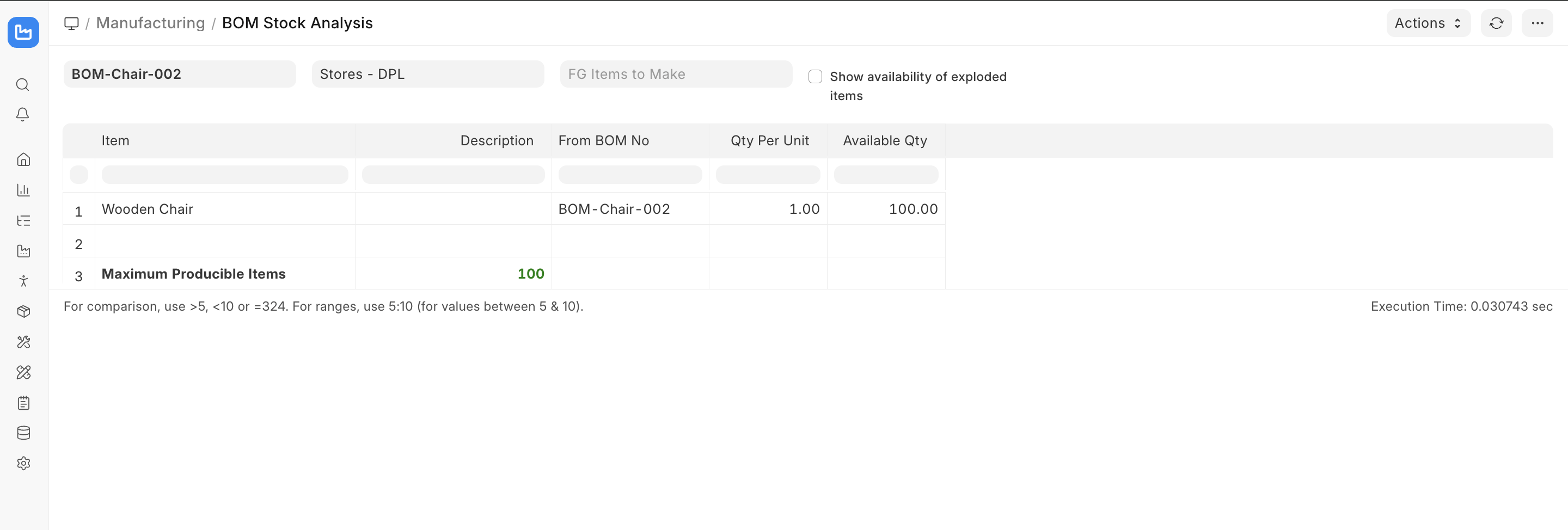 ภาพประกอบ BOM Stock Analysis จาก ERPNext